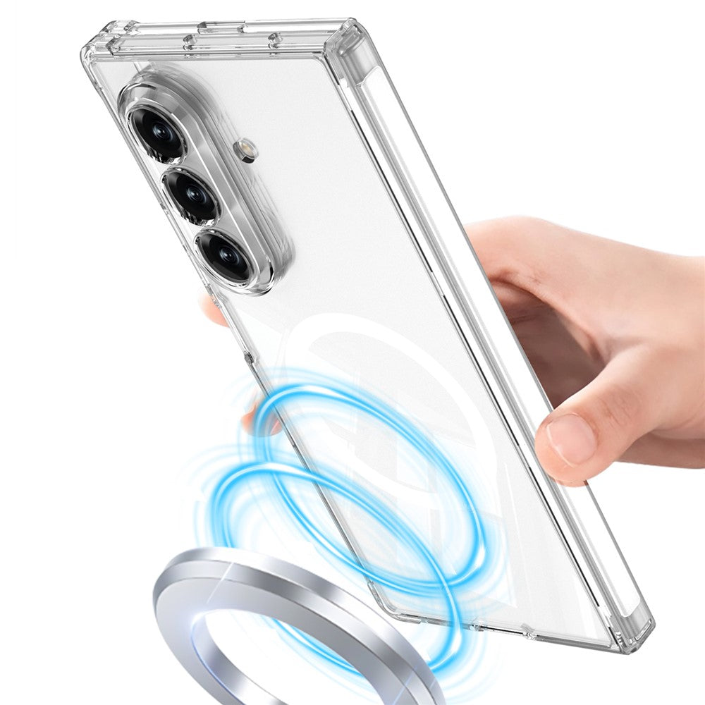 GKK For Samsung Galaxy Z Fold7 5G Magnetic Case Airbag Drop Proof TPU + PC Phone Back Cover Anti-Yellow - Transparent