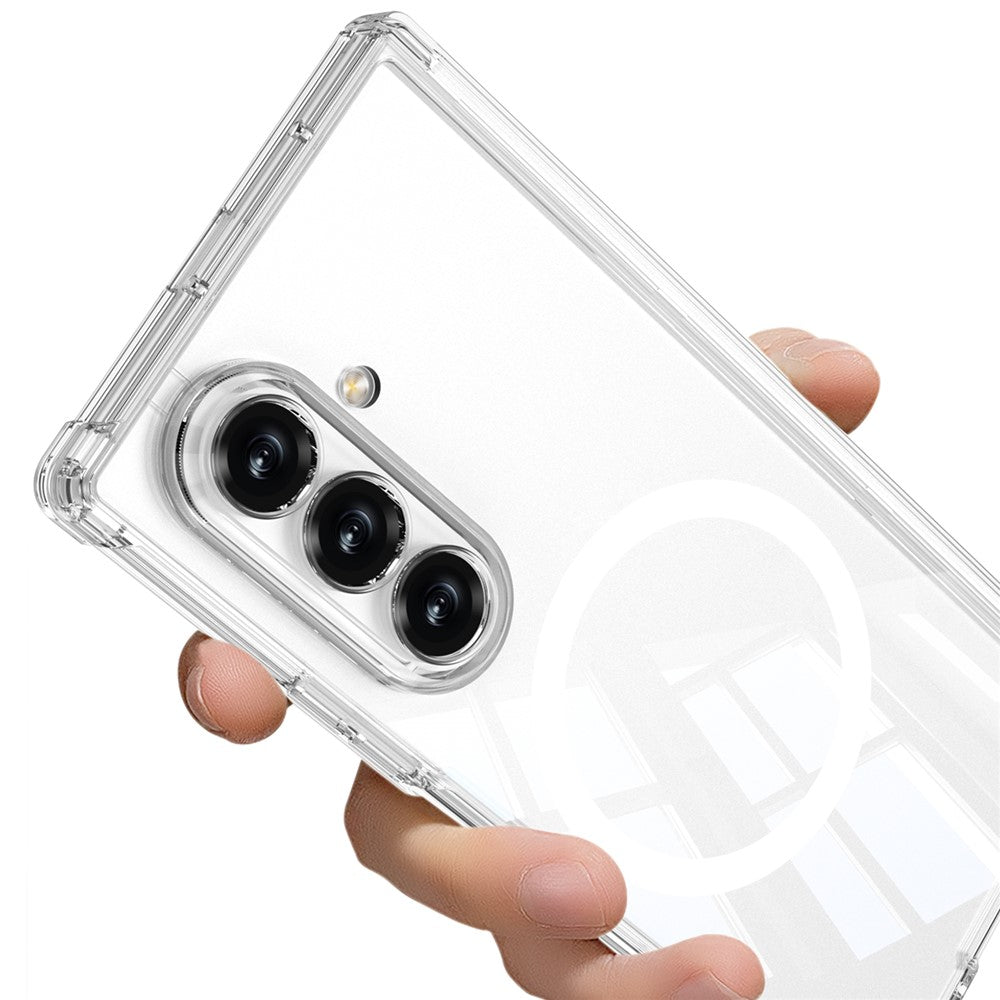 GKK For Samsung Galaxy Z Fold7 5G Magnetic Case Airbag Drop Proof TPU + PC Phone Back Cover Anti-Yellow - Transparent