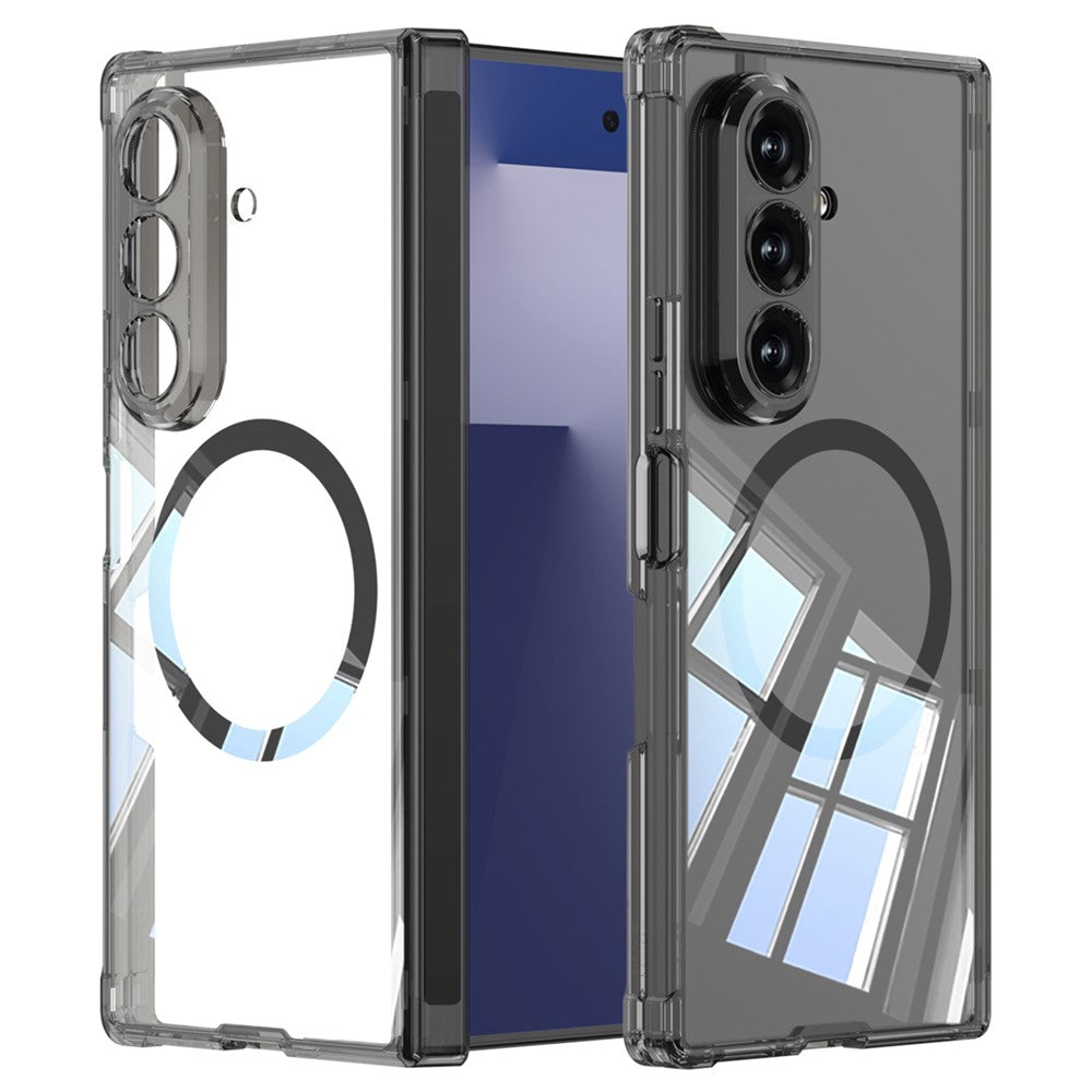 GKK For Samsung Galaxy Z Fold7 5G Magnetic Case Airbag Drop Proof TPU + PC Phone Back Cover Anti-Yellow - Transparent Black