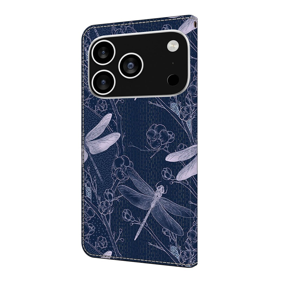 For iPhone 17 Pro Max Wallet Case Pattern Printing PU Leather Flip Stand Phone Cover - Dragonfly
