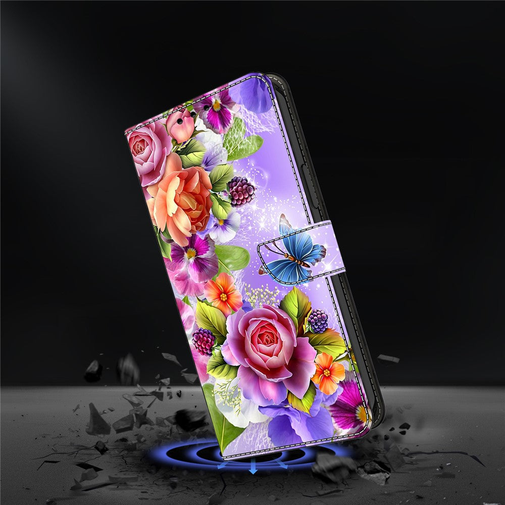 For iPhone 17 Pro Max Wallet Case Pattern Printing PU Leather Flip Stand Phone Cover - Flowers
