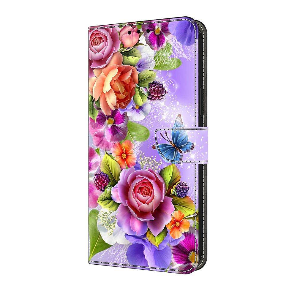 For iPhone 17 Pro Max Wallet Case Pattern Printing PU Leather Flip Stand Phone Cover - Flowers