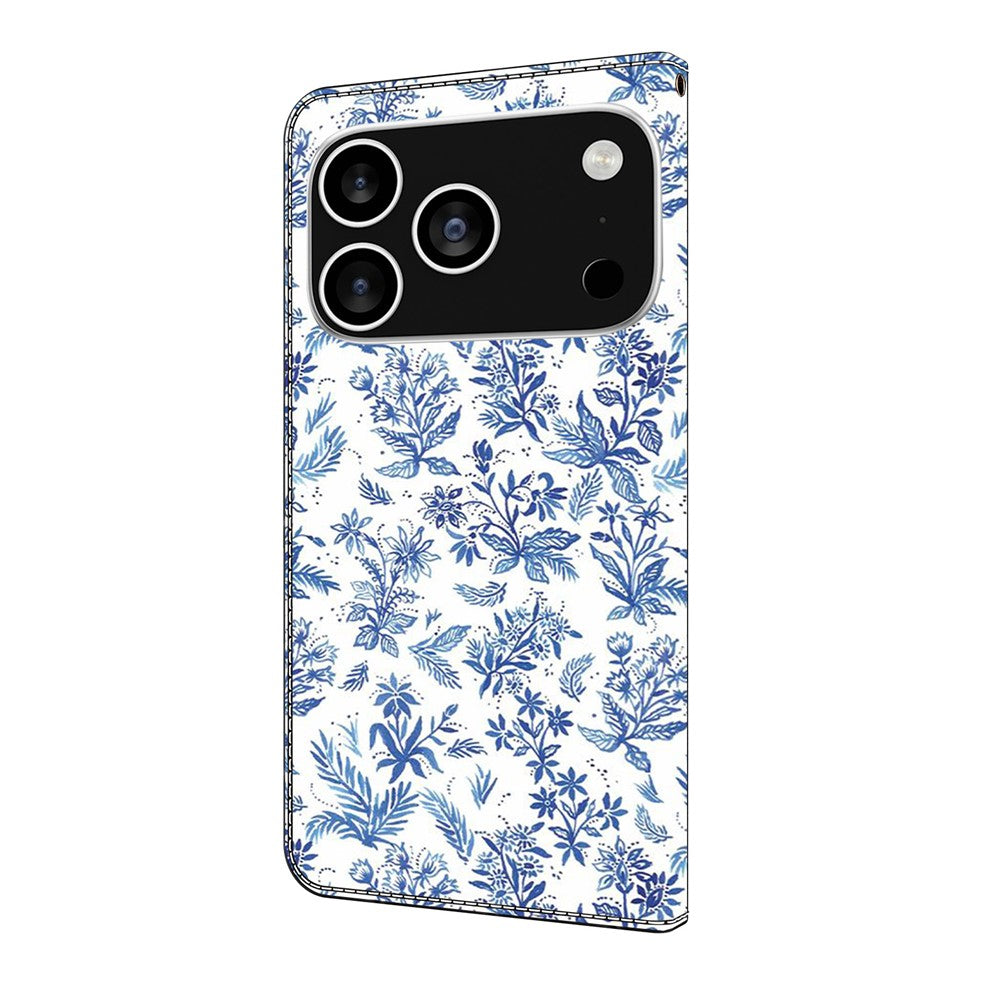 For iPhone 17 Pro Max Wallet Case Pattern Printing PU Leather Flip Stand Phone Cover - Flower Field