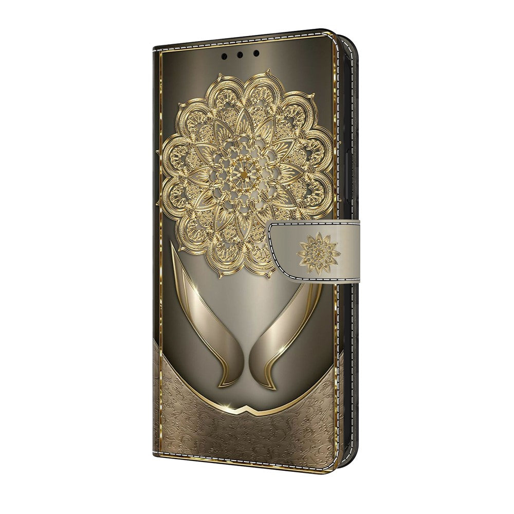 For iPhone 17 Pro Max Wallet Case Pattern Printing PU Leather Flip Stand Phone Cover - Shining Golden Flowers
