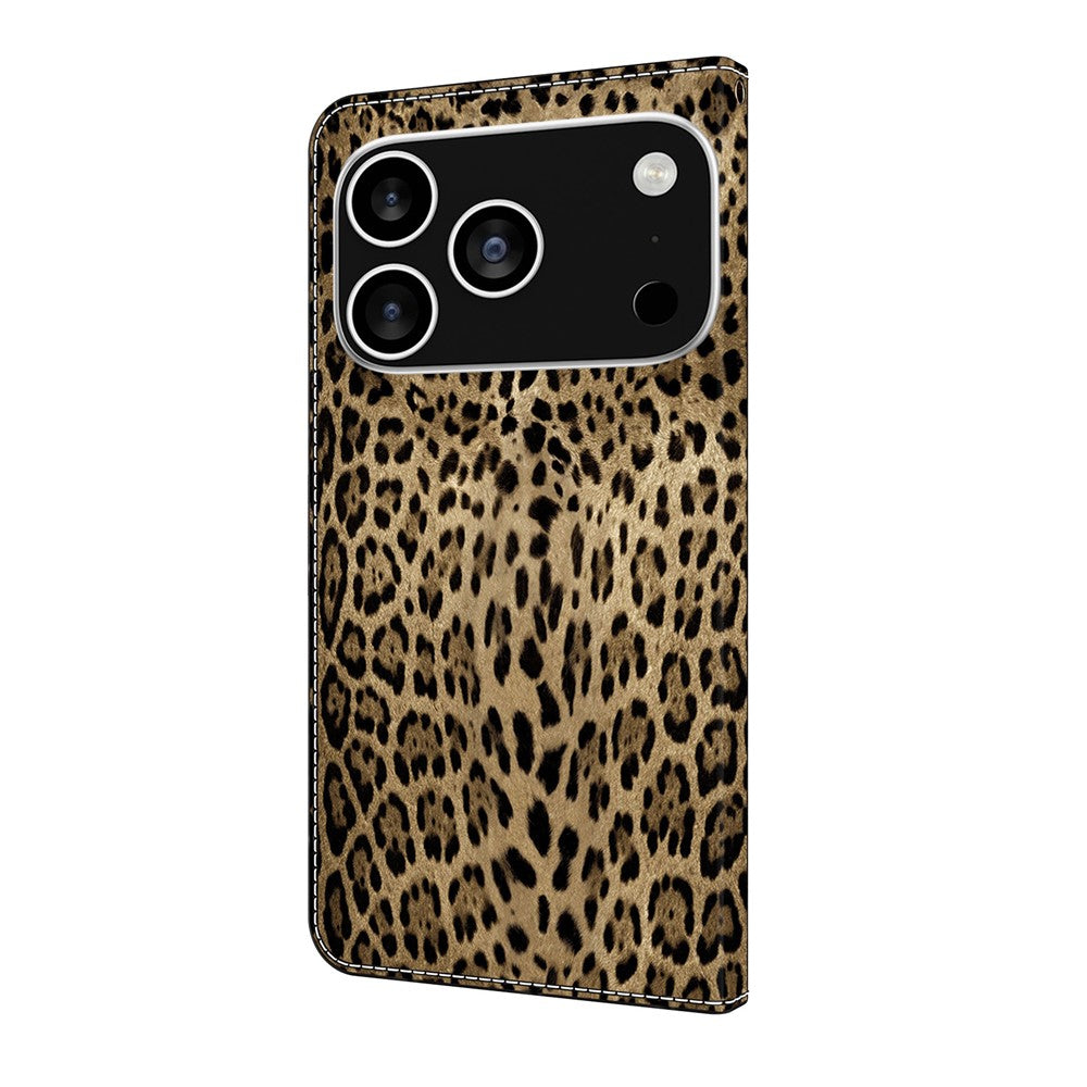 For iPhone 17 Pro Max Wallet Case Pattern Printing PU Leather Flip Stand Phone Cover - Leopard Print