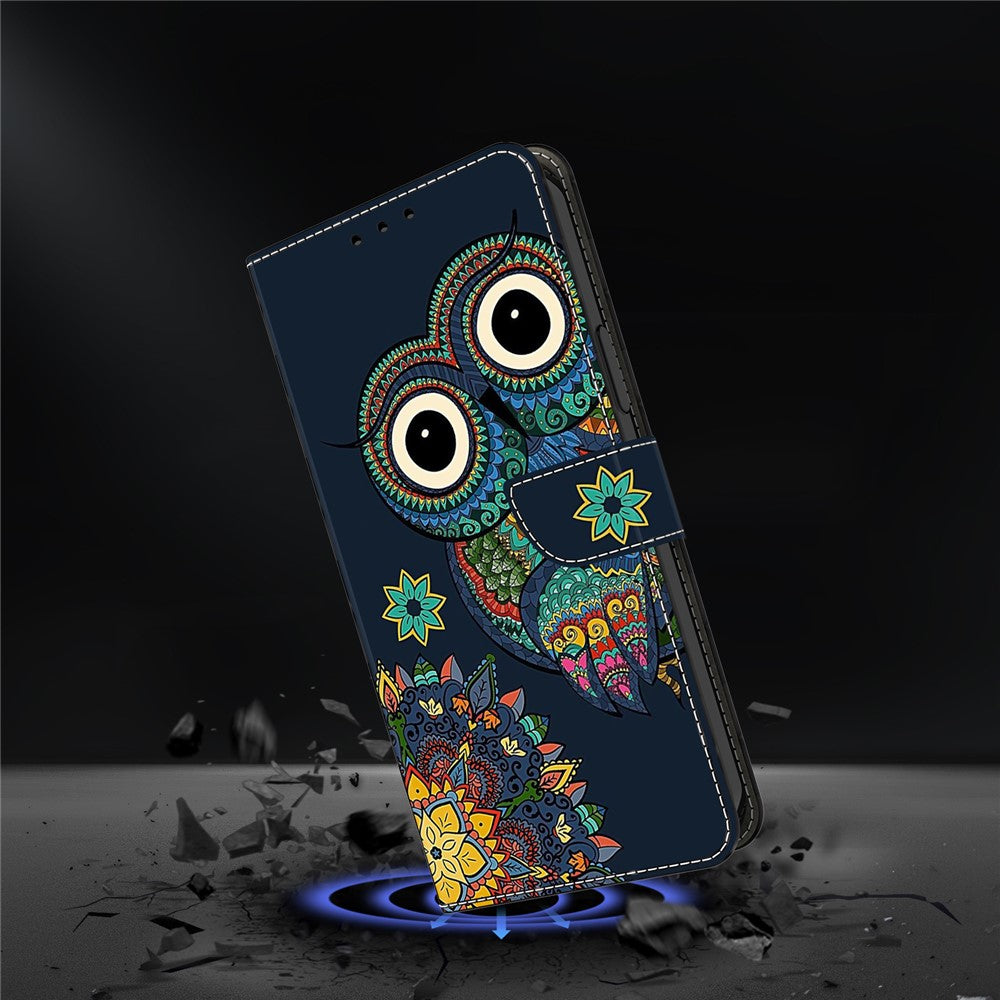 For iPhone 17 Pro Max Wallet Case Pattern Printing PU Leather Flip Stand Phone Cover - Mandala Owl