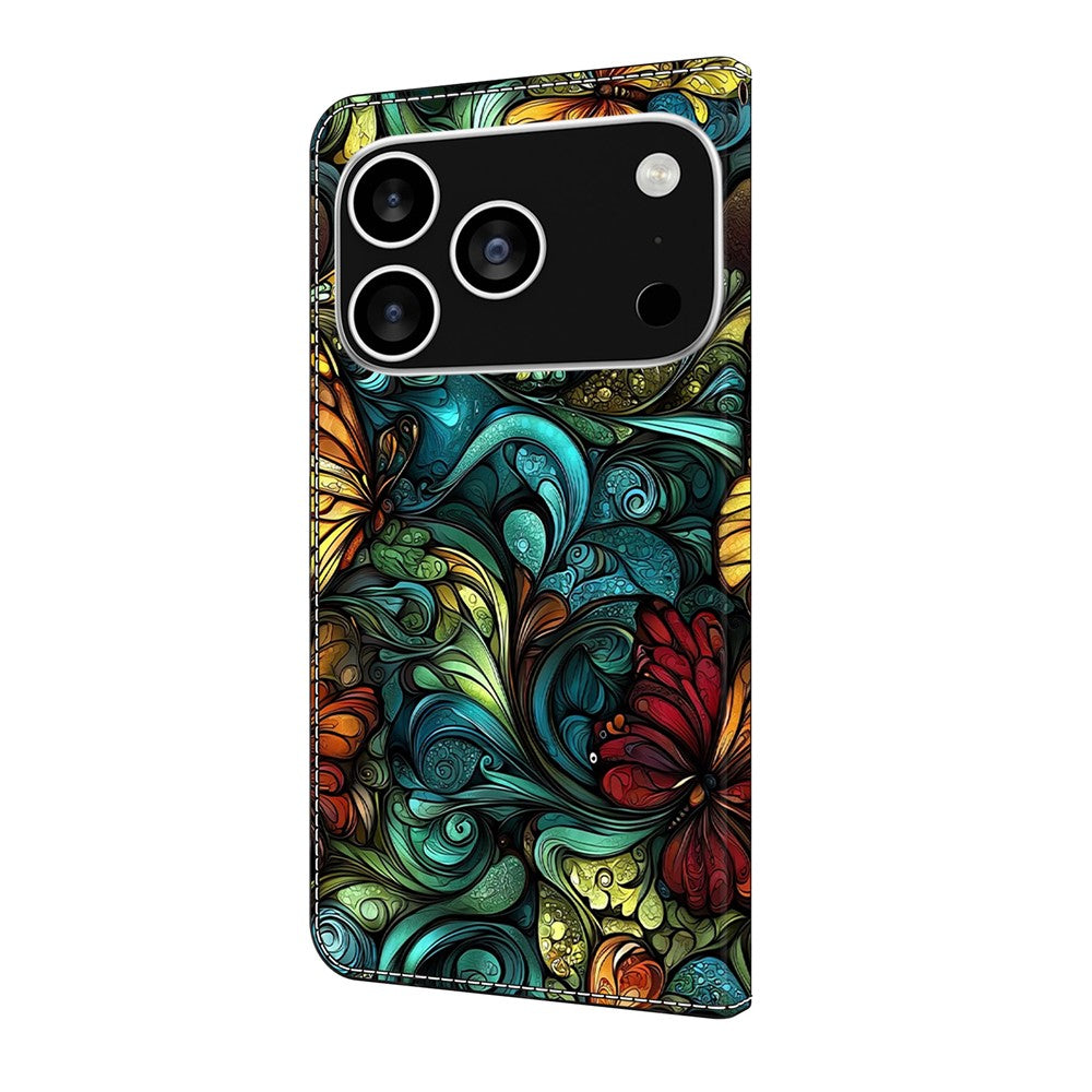 For iPhone 17 Pro Max Wallet Case Pattern Printing PU Leather Flip Stand Phone Cover - Watercolor Flowers and Plants