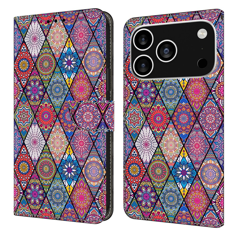 For iPhone 17 Pro Max Wallet Case Pattern Printing PU Leather Flip Stand Phone Cover - Red Leather