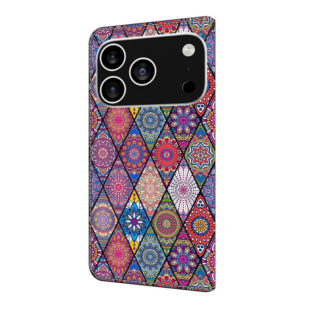 For iPhone 17 Pro Max Wallet Case Pattern Printing PU Leather Flip Stand Phone Cover - Red Leather