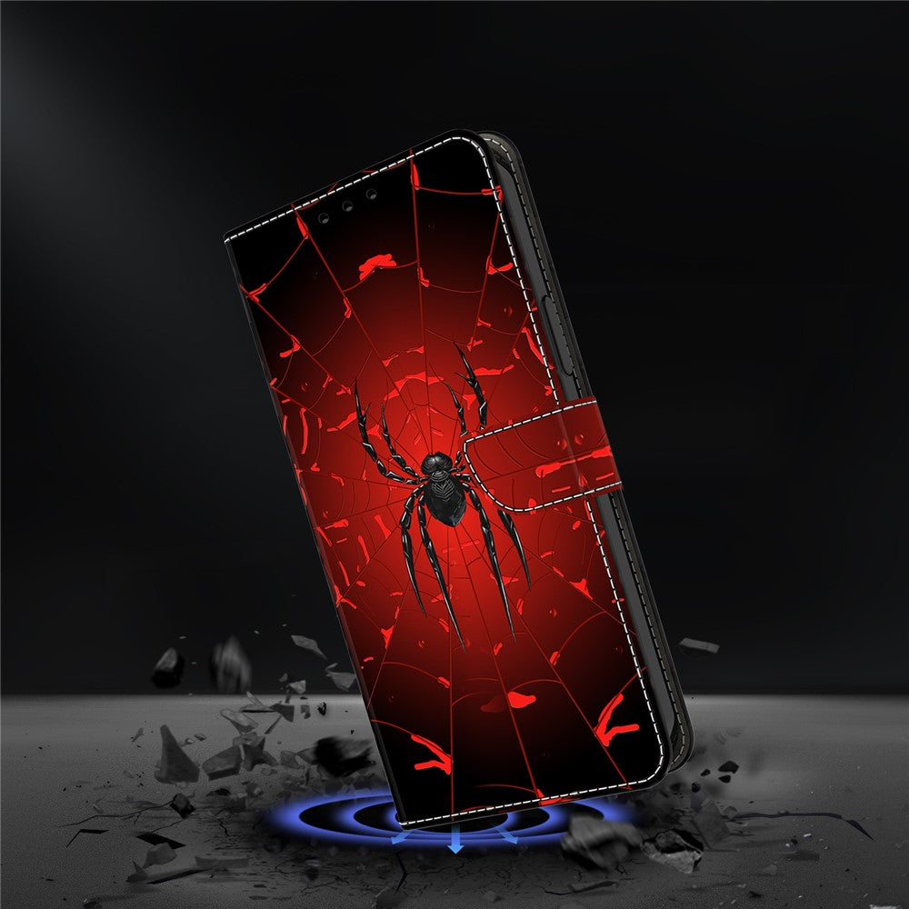 For iPhone 17 Pro Max Wallet Case Pattern Printing PU Leather Flip Stand Phone Cover - Black Spider