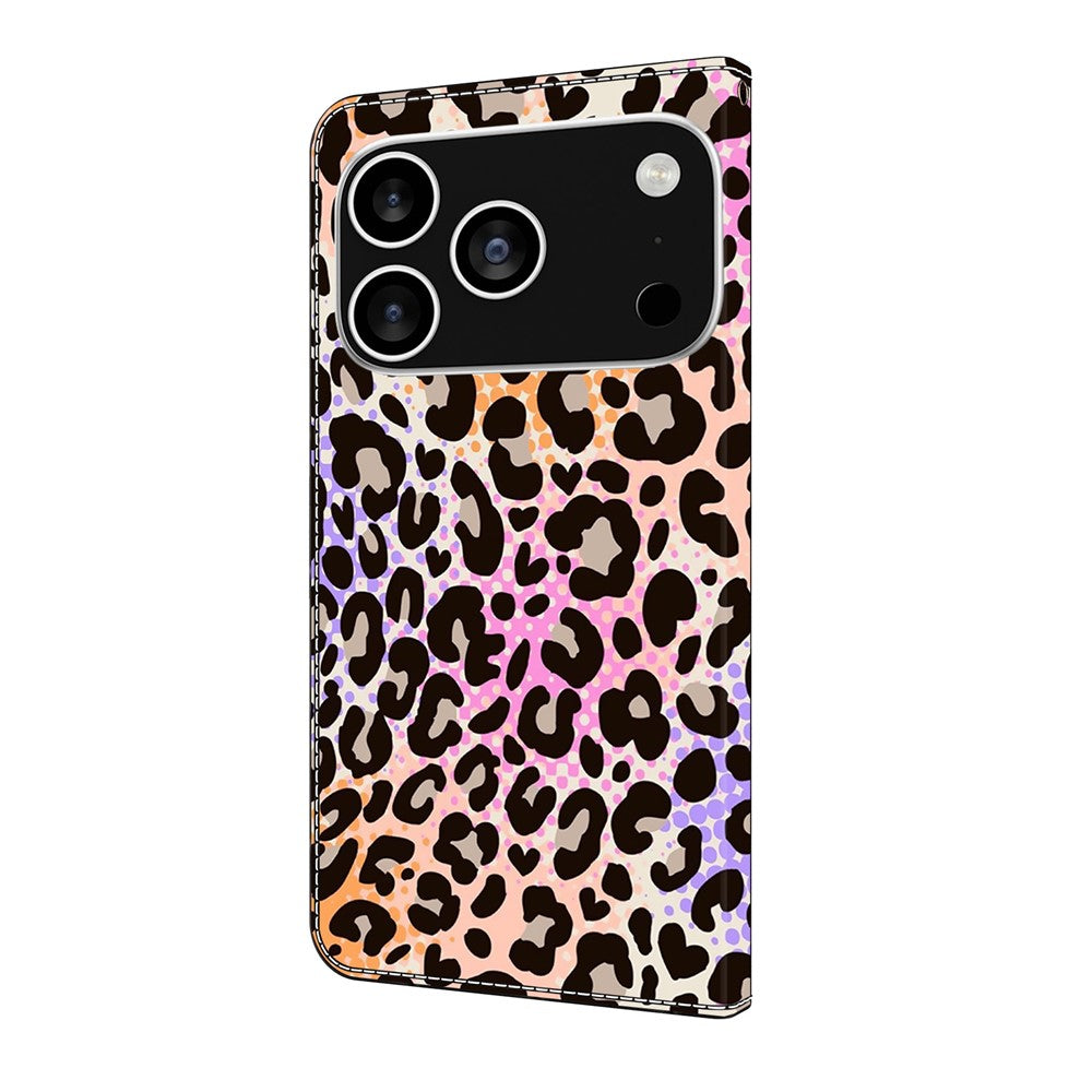 For iPhone 17 Pro Max Wallet Case Pattern Printing PU Leather Flip Stand Phone Cover - Spotted Leopard Print