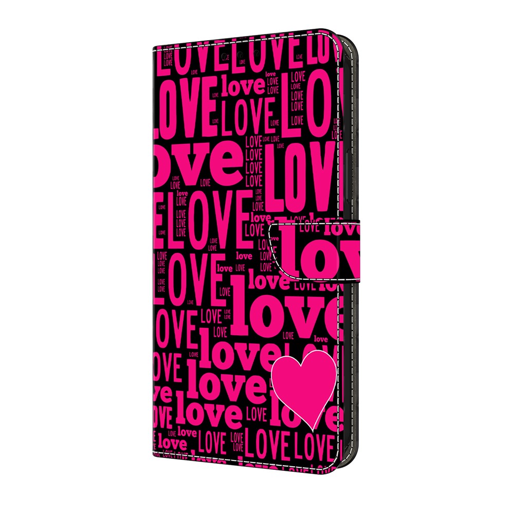 For iPhone 17 Pro Max Wallet Case Pattern Printing PU Leather Flip Stand Phone Cover - LOVE