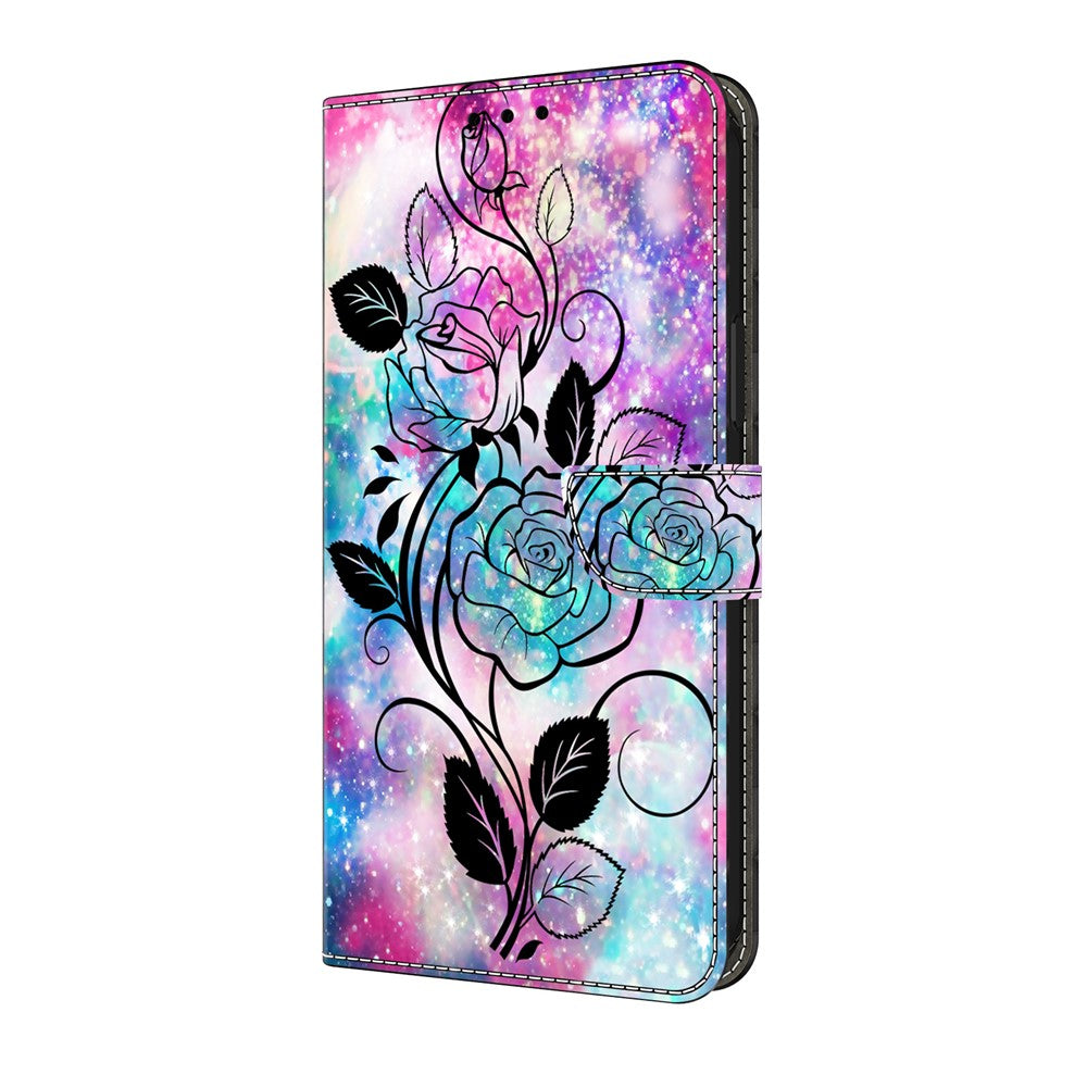 For iPhone 17 Pro Max Wallet Case Pattern Printing PU Leather Flip Stand Phone Cover - Pen Drawing Rose