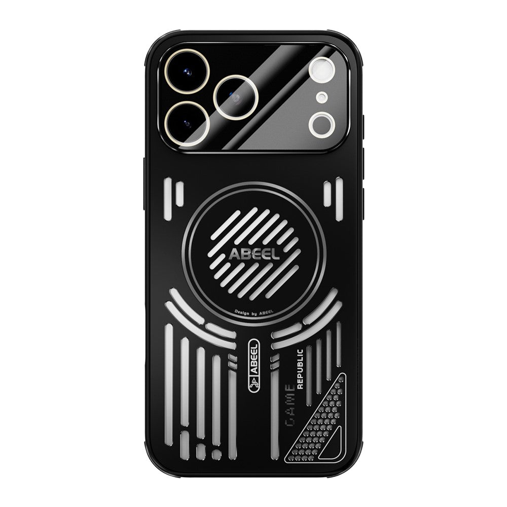 ABEEL For iPhone 17 Pro Max Magnetic Case Aluminium Alloy + PC + TPU Hollow Heat Dissipation Phone Cover - Black