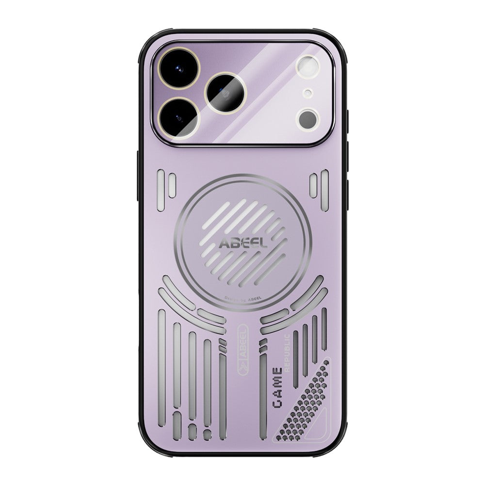 ABEEL For iPhone 17 Pro Max Magnetic Case Aluminium Alloy + PC + TPU Hollow Heat Dissipation Phone Cover - Pink Purple