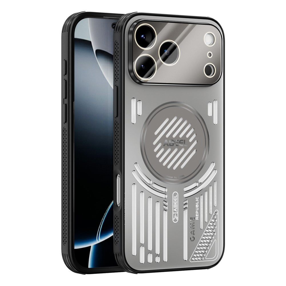 ABEEL For iPhone 17 Pro Max Magnetic Case Aluminium Alloy + PC + TPU Hollow Heat Dissipation Phone Cover - Titanium Grey