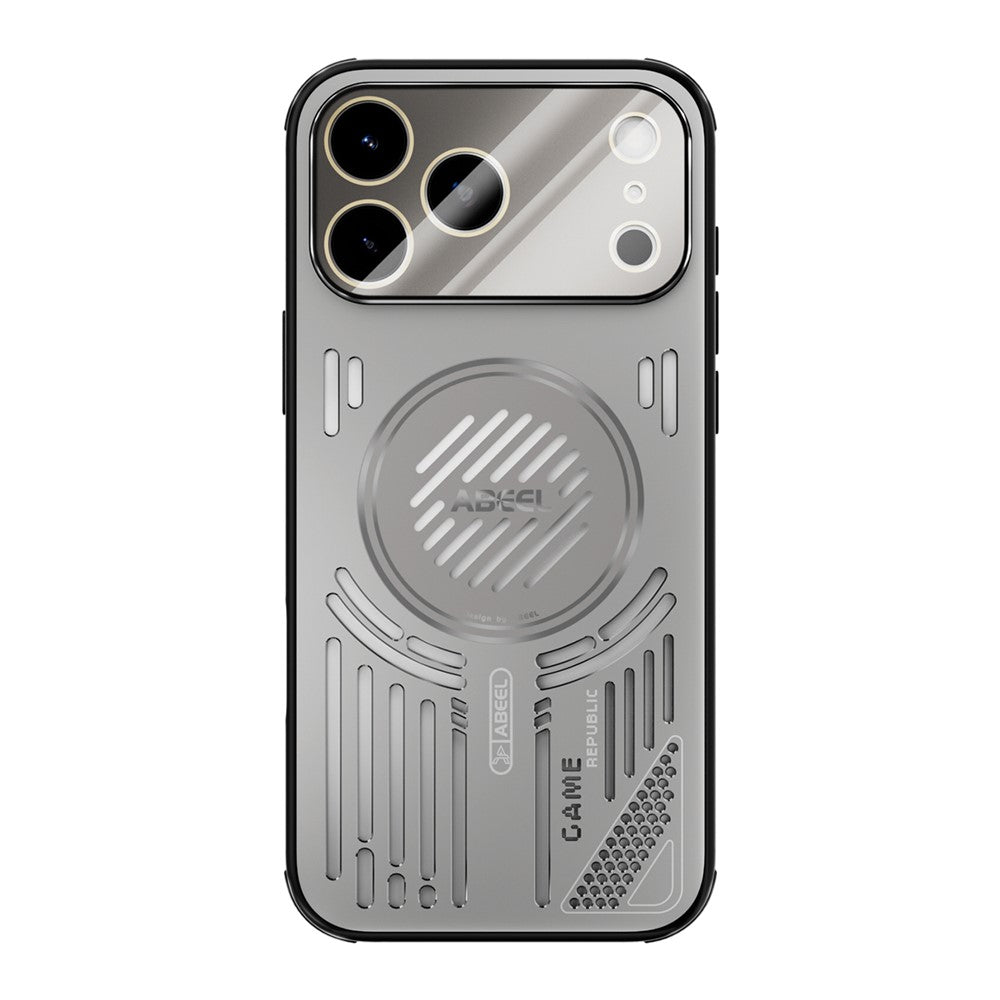 ABEEL For iPhone 17 Pro Max Magnetic Case Aluminium Alloy + PC + TPU Hollow Heat Dissipation Phone Cover - Titanium Grey