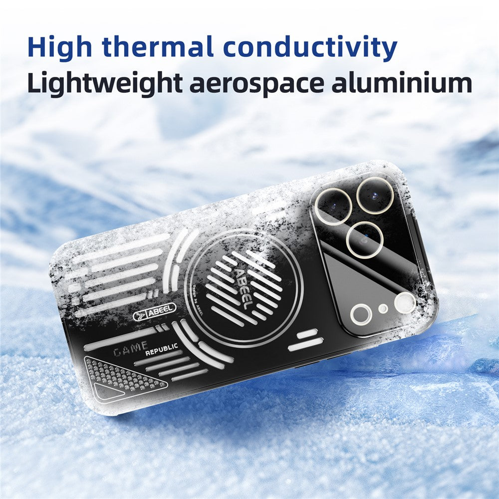 ABEEL For iPhone 17 Pro Max Magnetic Case Aluminium Alloy + PC + TPU Hollow Heat Dissipation Phone Cover - Titanium Grey