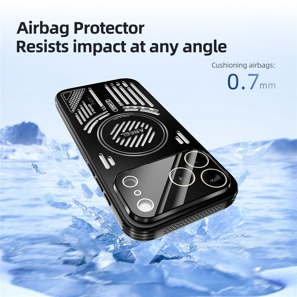 ABEEL For iPhone 17 Pro Max Magnetic Case Aluminium Alloy + PC + TPU Hollow Heat Dissipation Phone Cover - Titanium Grey