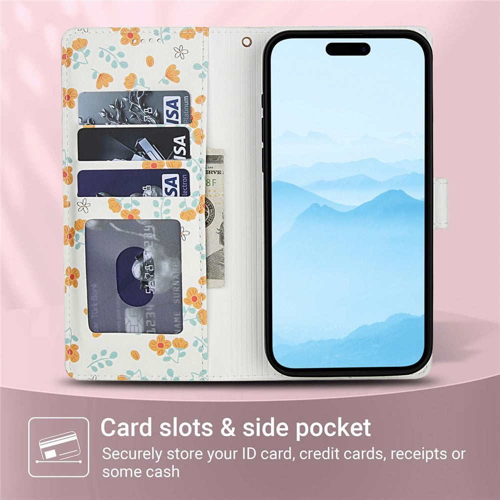 For iPhone 17 Pro Max Wallet Case Rhombic Floral Design Leather Flip Phone Cover with Strap - A3