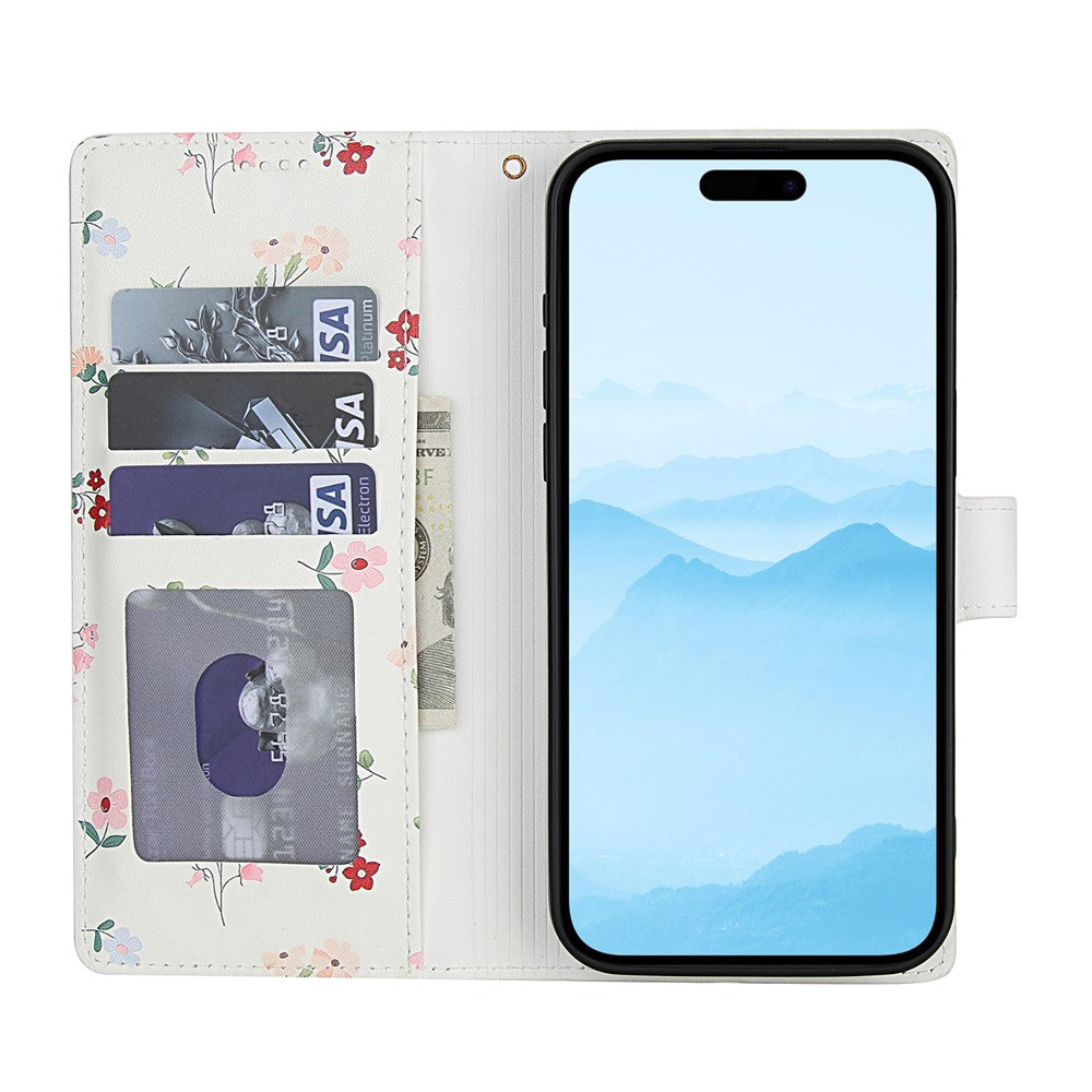 For iPhone 17 Pro Max Wallet Case Rhombic Floral Design Leather Flip Phone Cover with Strap - A1