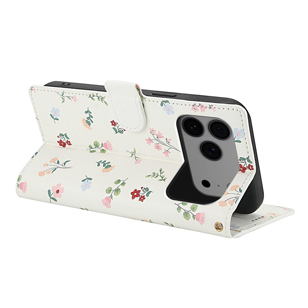 For iPhone 17 Pro Max Wallet Case Rhombic Floral Design Leather Flip Phone Cover with Strap - A1