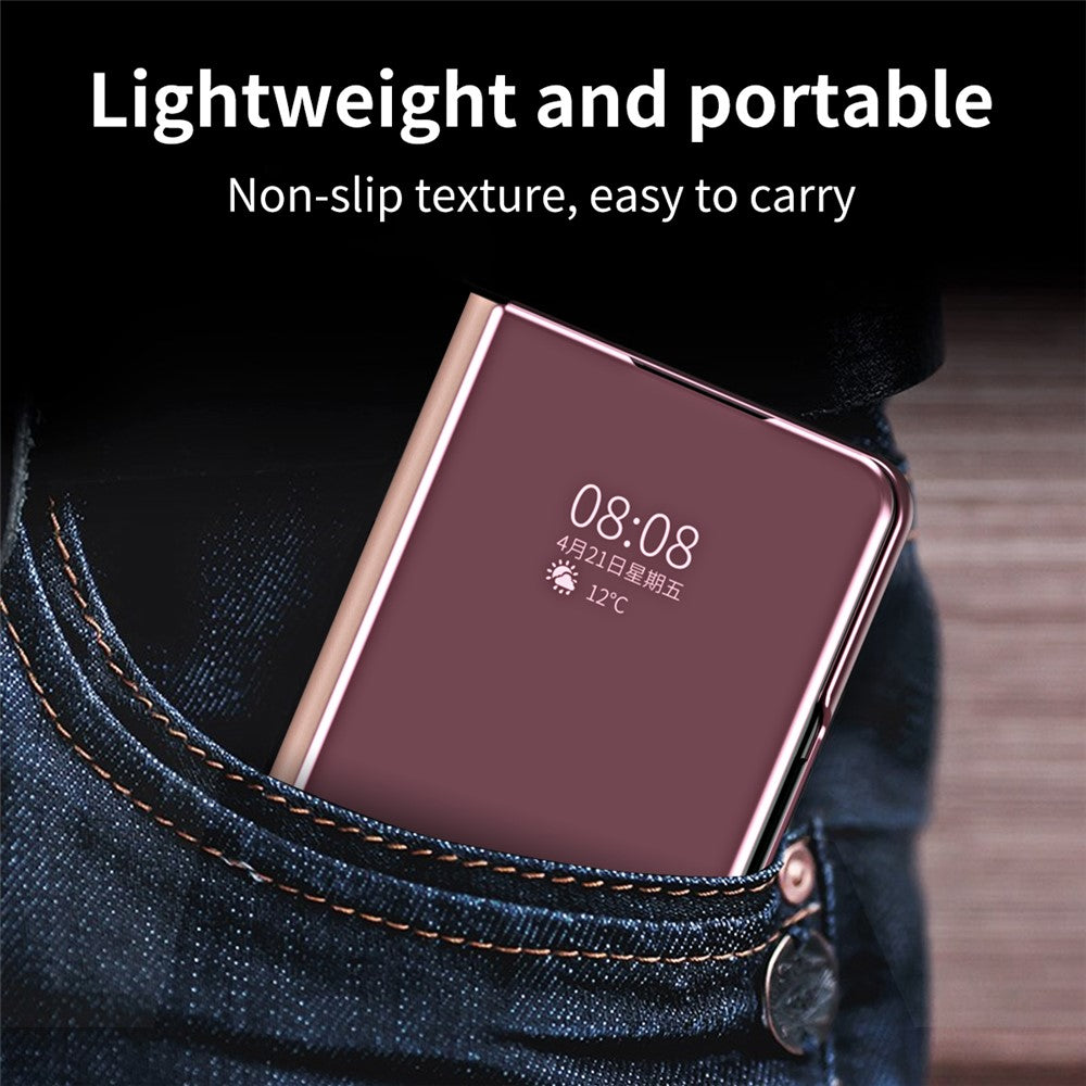 For Samsung Galaxy Z Fold7 5G Case Electroplating View Window Stand Leather Phone Cover - Pink