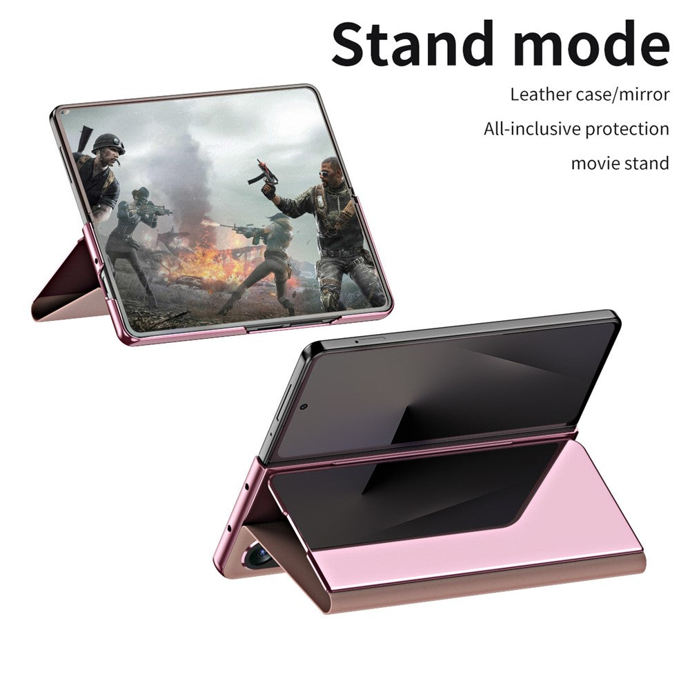For Samsung Galaxy Z Fold7 5G Case Electroplating View Window Stand Leather Phone Cover - Pink