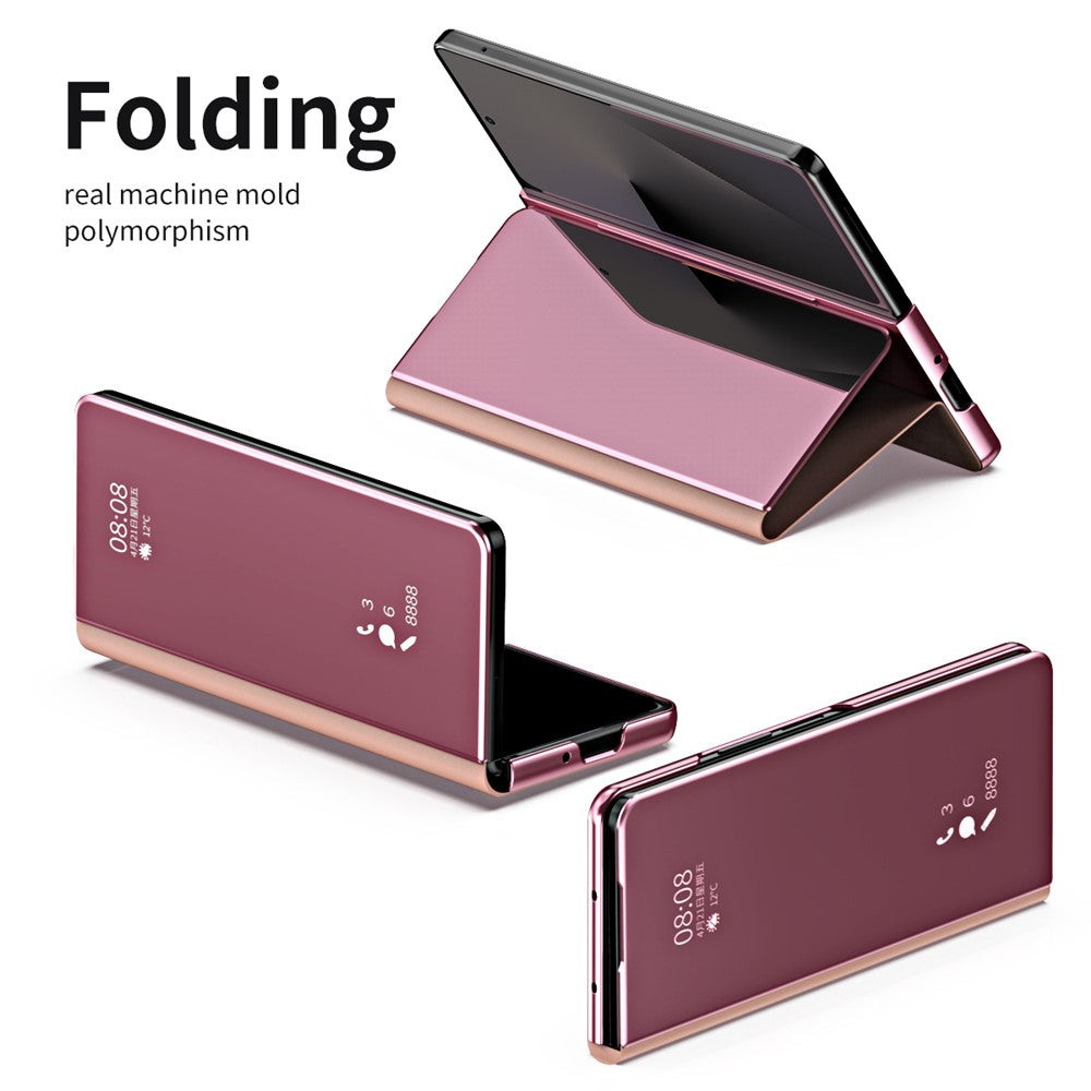 For Samsung Galaxy Z Fold7 5G Case Electroplating View Window Stand Leather Phone Cover - Pink