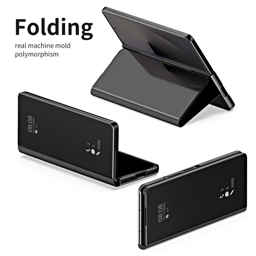 For Samsung Galaxy Z Fold7 5G Case Electroplating View Window Stand Leather Phone Cover - Black