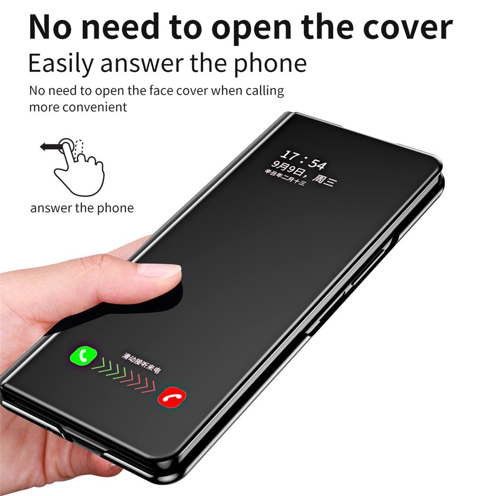 For Samsung Galaxy Z Fold7 5G Case Electroplating View Window Stand Leather Phone Cover - Black