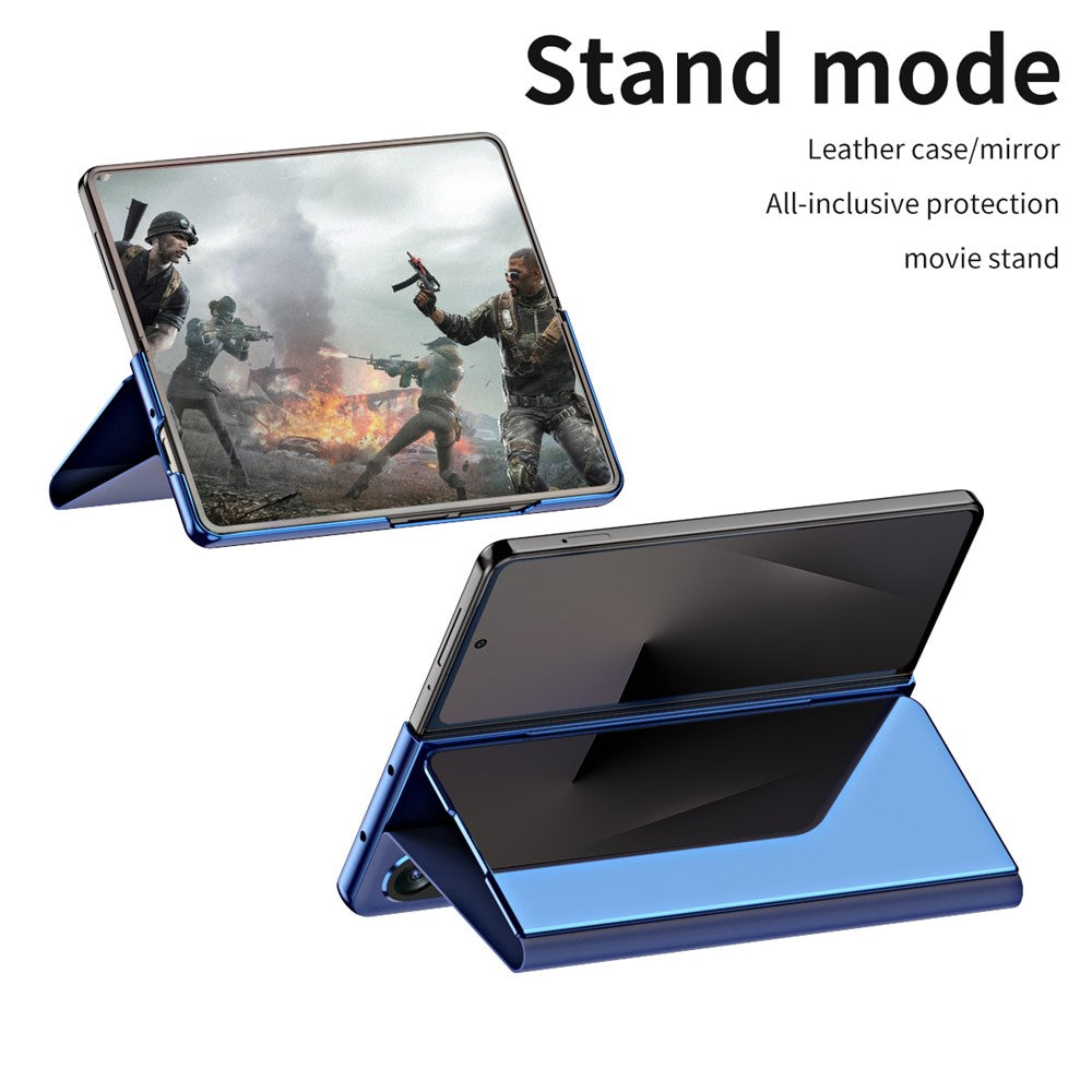 For Samsung Galaxy Z Fold7 5G Case Electroplating View Window Stand Leather Phone Cover - Blue