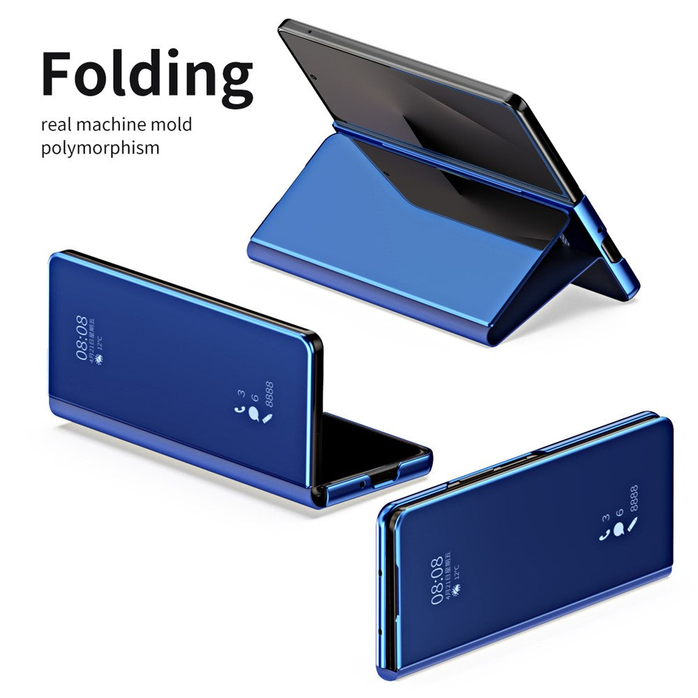 For Samsung Galaxy Z Fold7 5G Case Electroplating View Window Stand Leather Phone Cover - Blue