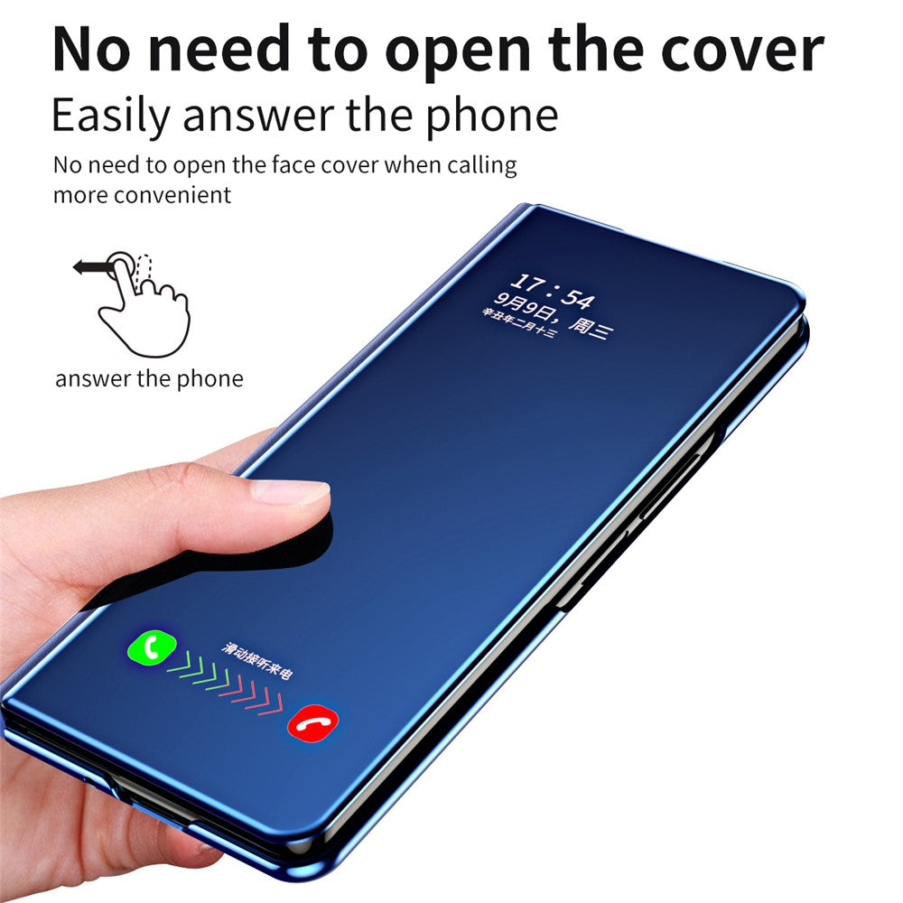 For Samsung Galaxy Z Fold7 5G Case Electroplating View Window Stand Leather Phone Cover - Blue