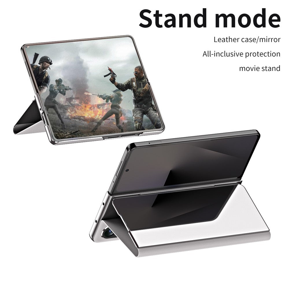 For Samsung Galaxy Z Fold7 5G Case Electroplating View Window Stand Leather Phone Cover - Silver
