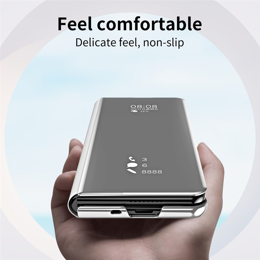 For Samsung Galaxy Z Fold7 5G Case Electroplating View Window Stand Leather Phone Cover - Silver