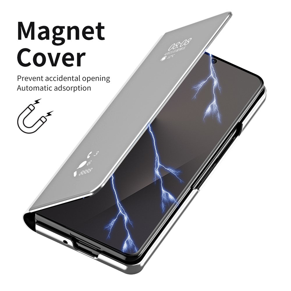 For Samsung Galaxy Z Fold7 5G Case Electroplating View Window Stand Leather Phone Cover - Silver