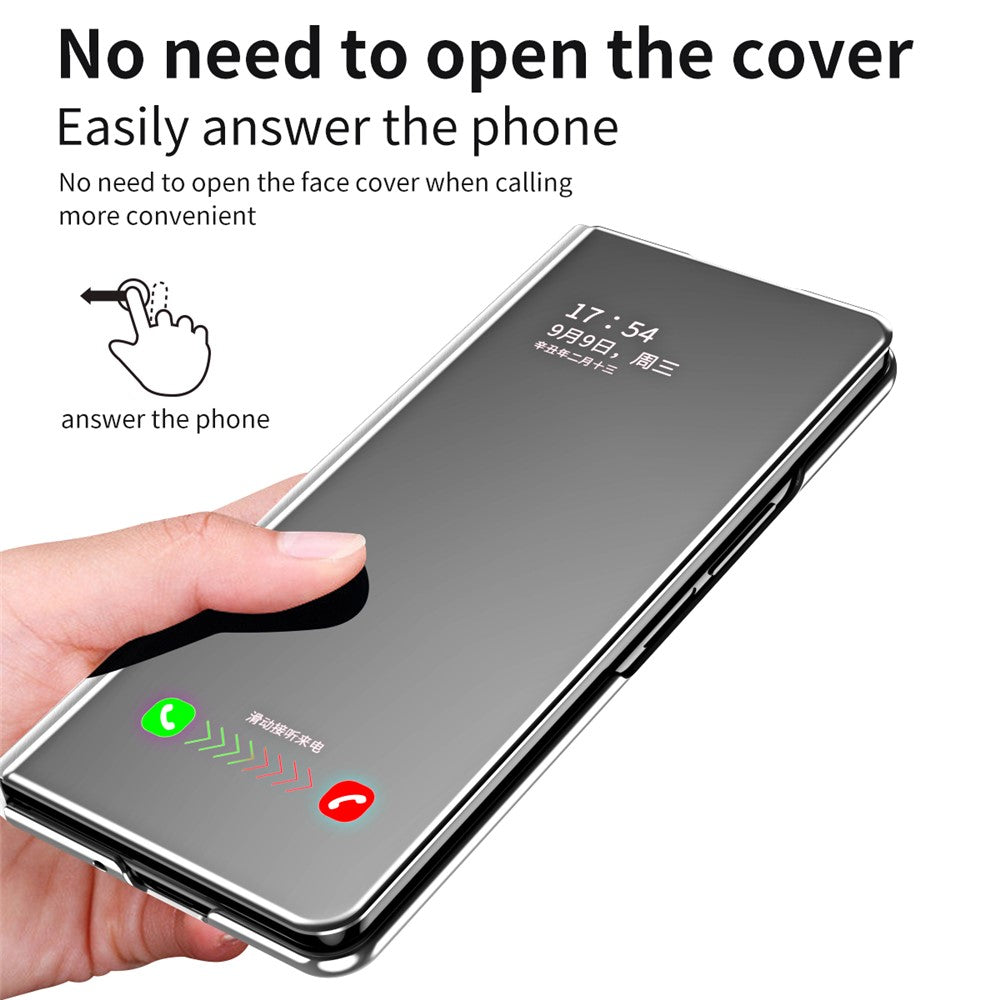 For Samsung Galaxy Z Fold7 5G Case Electroplating View Window Stand Leather Phone Cover - Silver