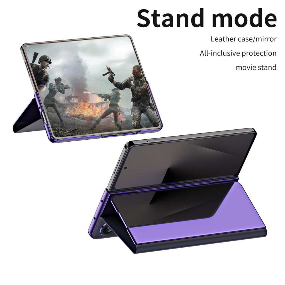 For Samsung Galaxy Z Fold7 5G Case Electroplating View Window Stand Leather Phone Cover - Purple