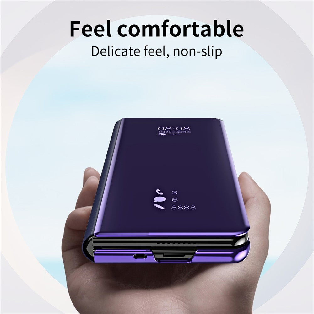 For Samsung Galaxy Z Fold7 5G Case Electroplating View Window Stand Leather Phone Cover - Purple