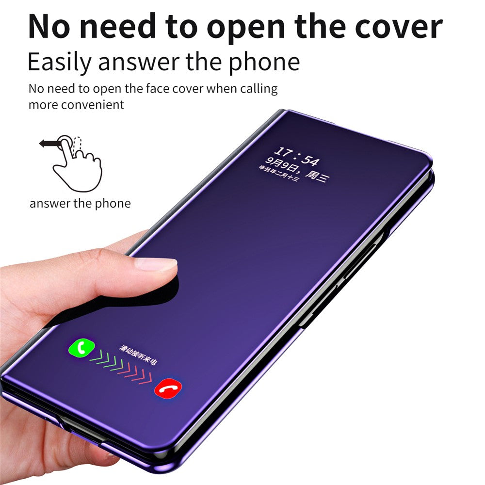 For Samsung Galaxy Z Fold7 5G Case Electroplating View Window Stand Leather Phone Cover - Purple