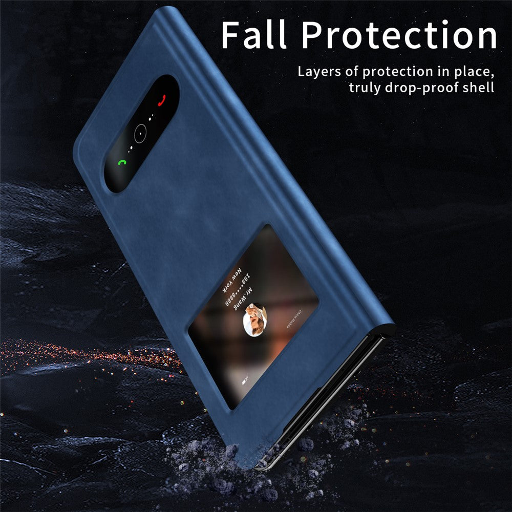 For Samsung Galaxy Z Fold7 5G Case View Window PU Leather Phone Cover - Blue