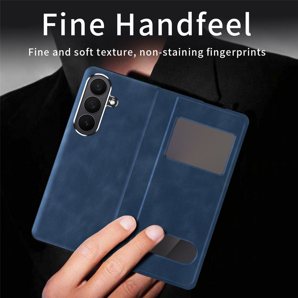 For Samsung Galaxy Z Fold7 5G Case View Window PU Leather Phone Cover - Blue