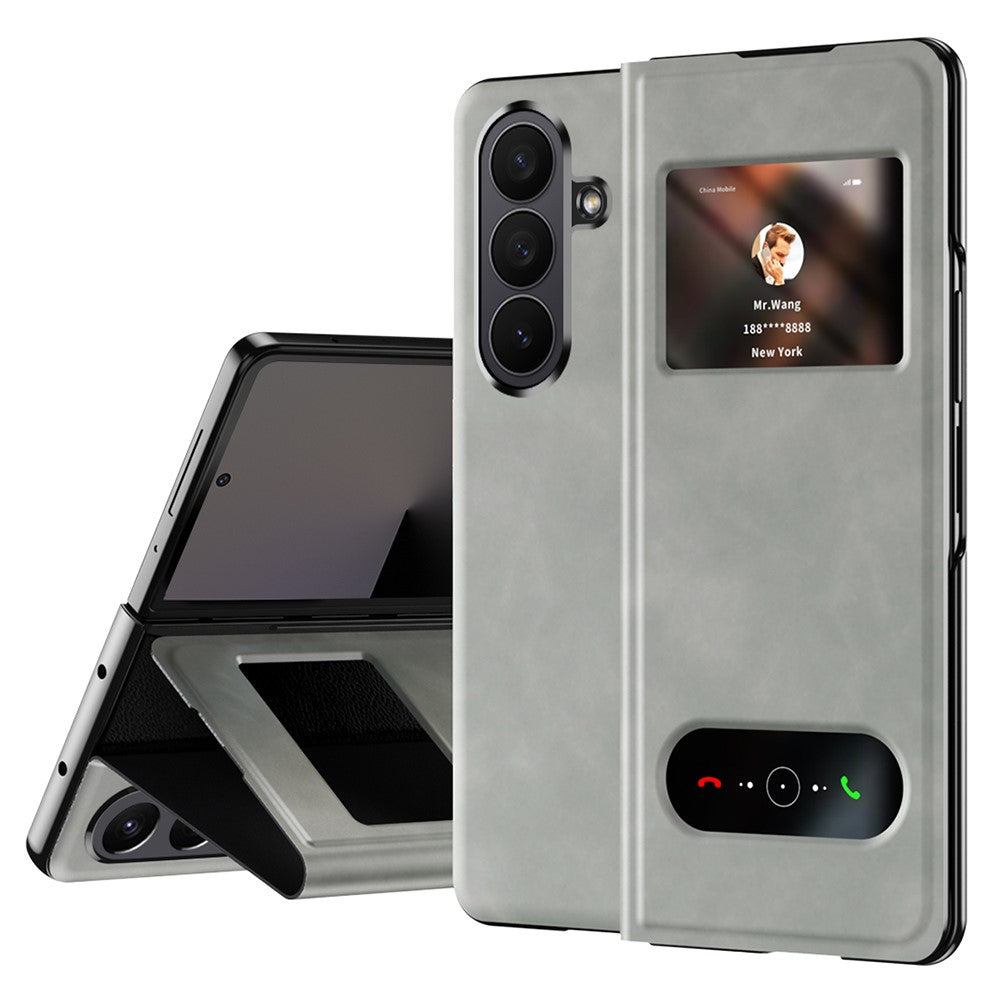 For Samsung Galaxy Z Fold7 5G Case View Window PU Leather Phone Cover - White