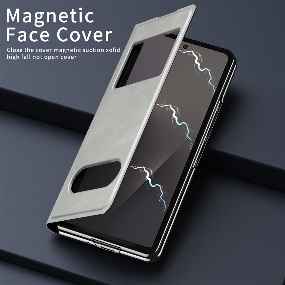 For Samsung Galaxy Z Fold7 5G Case View Window PU Leather Phone Cover - White