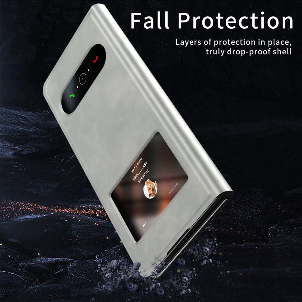 For Samsung Galaxy Z Fold7 5G Case View Window PU Leather Phone Cover - White