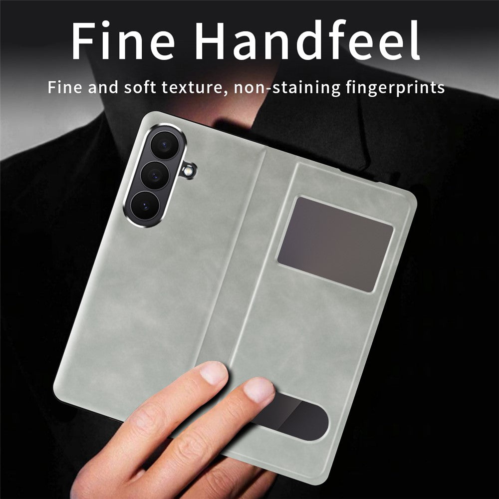 For Samsung Galaxy Z Fold7 5G Case View Window PU Leather Phone Cover - White