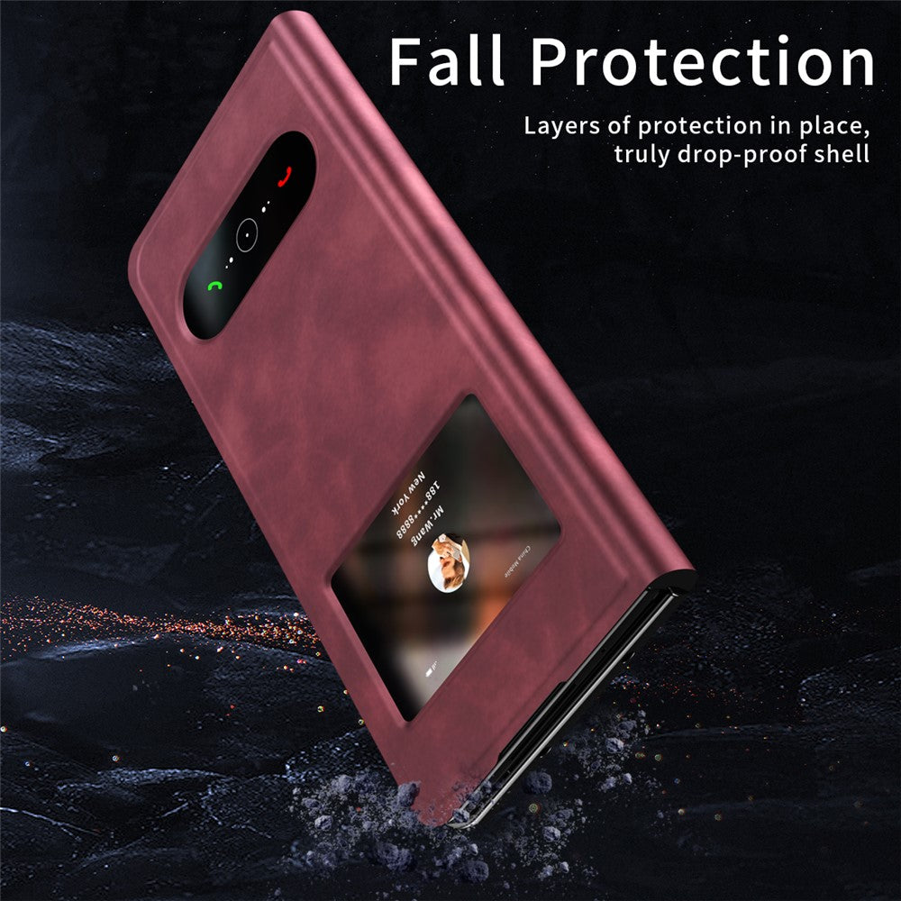For Samsung Galaxy Z Fold7 5G Case View Window PU Leather Phone Cover - Red