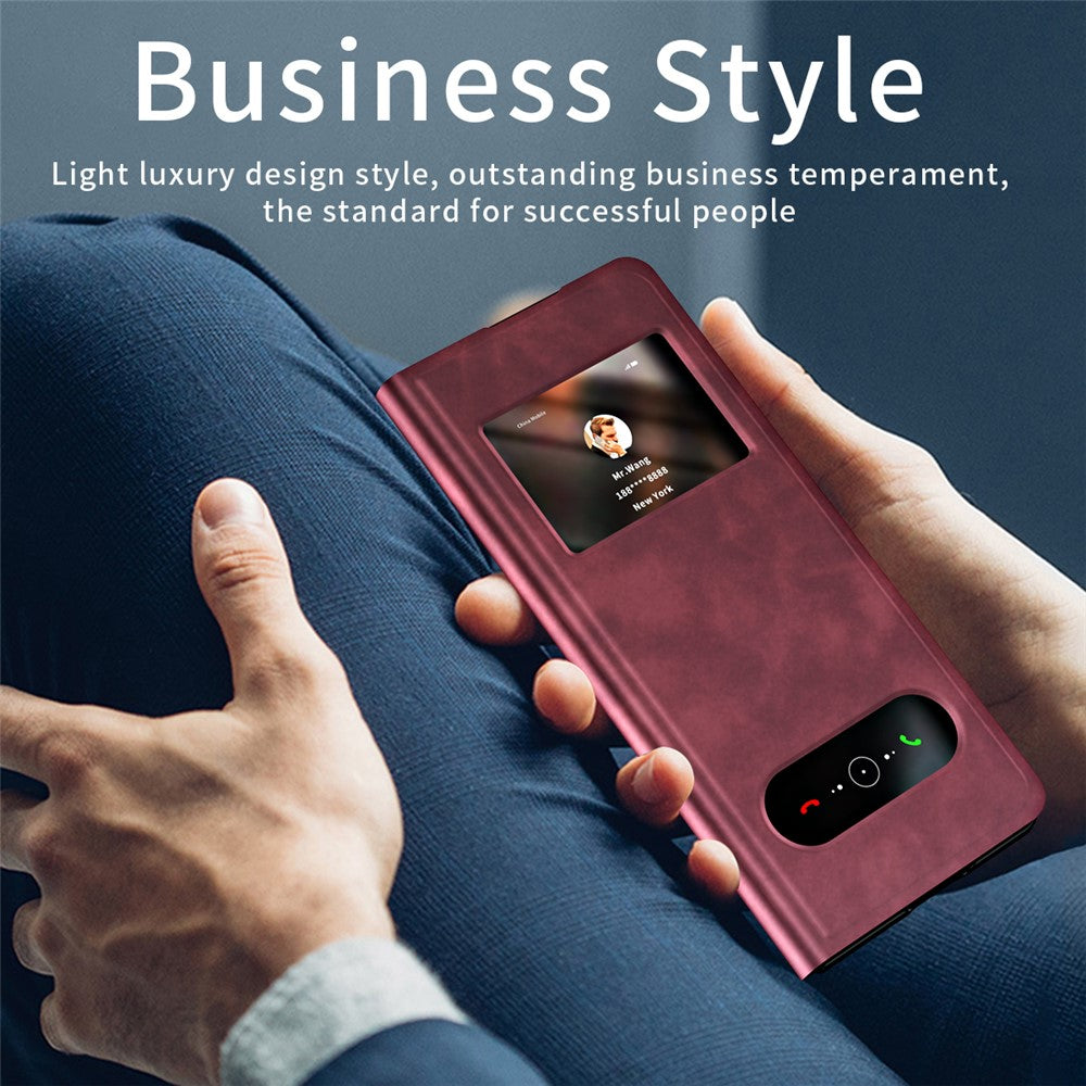 For Samsung Galaxy Z Fold7 5G Case View Window PU Leather Phone Cover - Red
