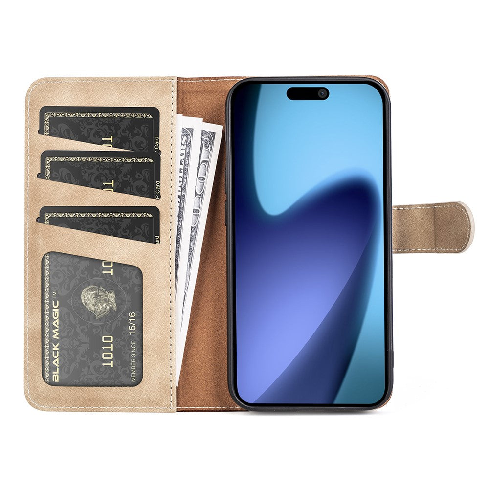 For iPhone 17 Pro Max Wallet Case Leather Phone Cover Splicing Color - Yellow